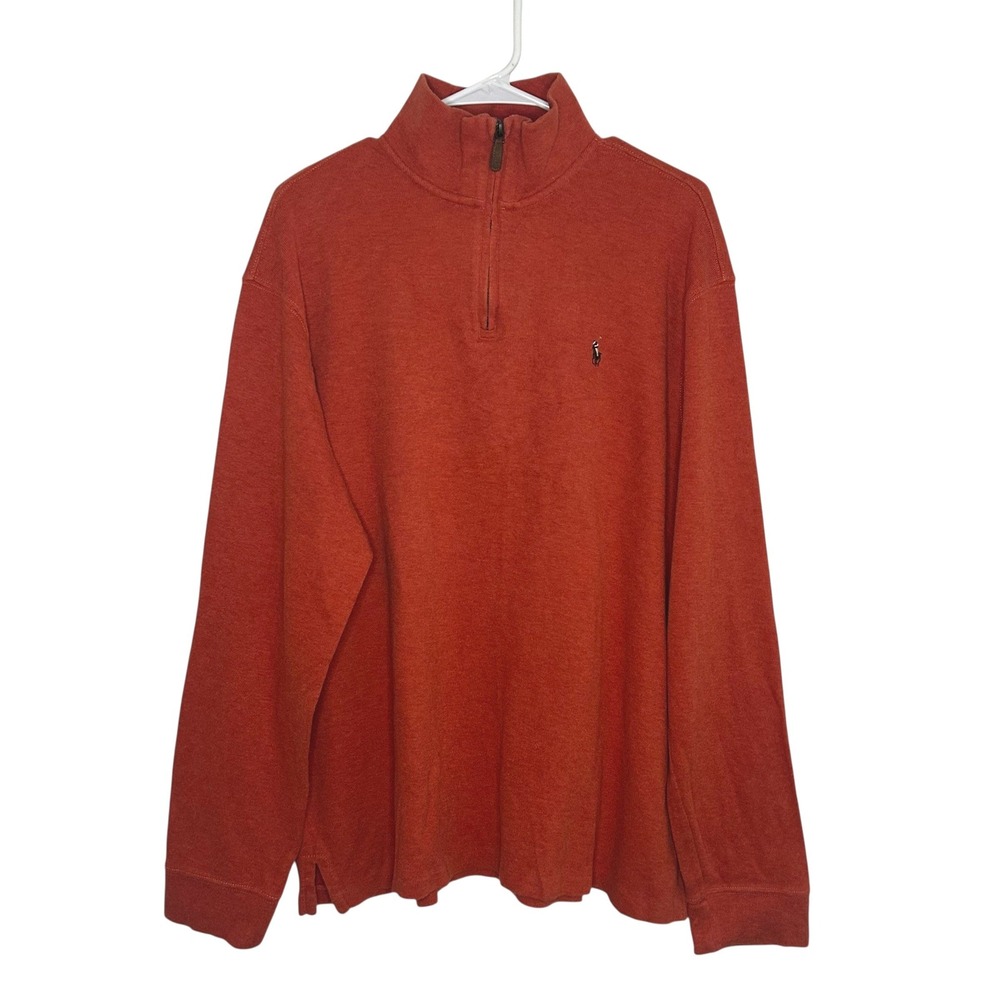 Polo Ralph Lauren Mens XL Estate Rib Quarter Zip Pullover Orange Cotton Sweater